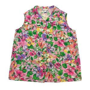 Vintage Floral Shirt Womens 46 Pink Purple Green Jaylan Of California Sleeveless